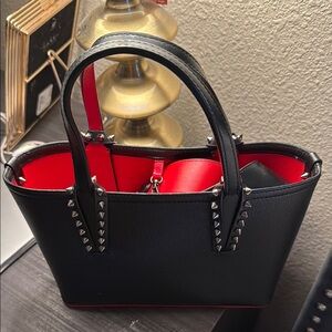 Studded Black and Red Tote Bag